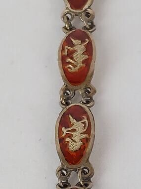 SIAM Sterling 925 Niello Red Enamel Dancing Goddess Thai Princess Bracelet